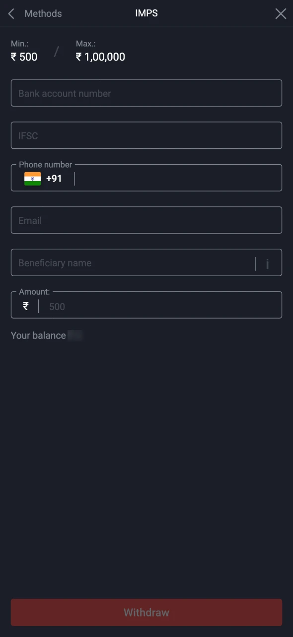 Enter your payment account details within the Pin-Up withdrawal portal.