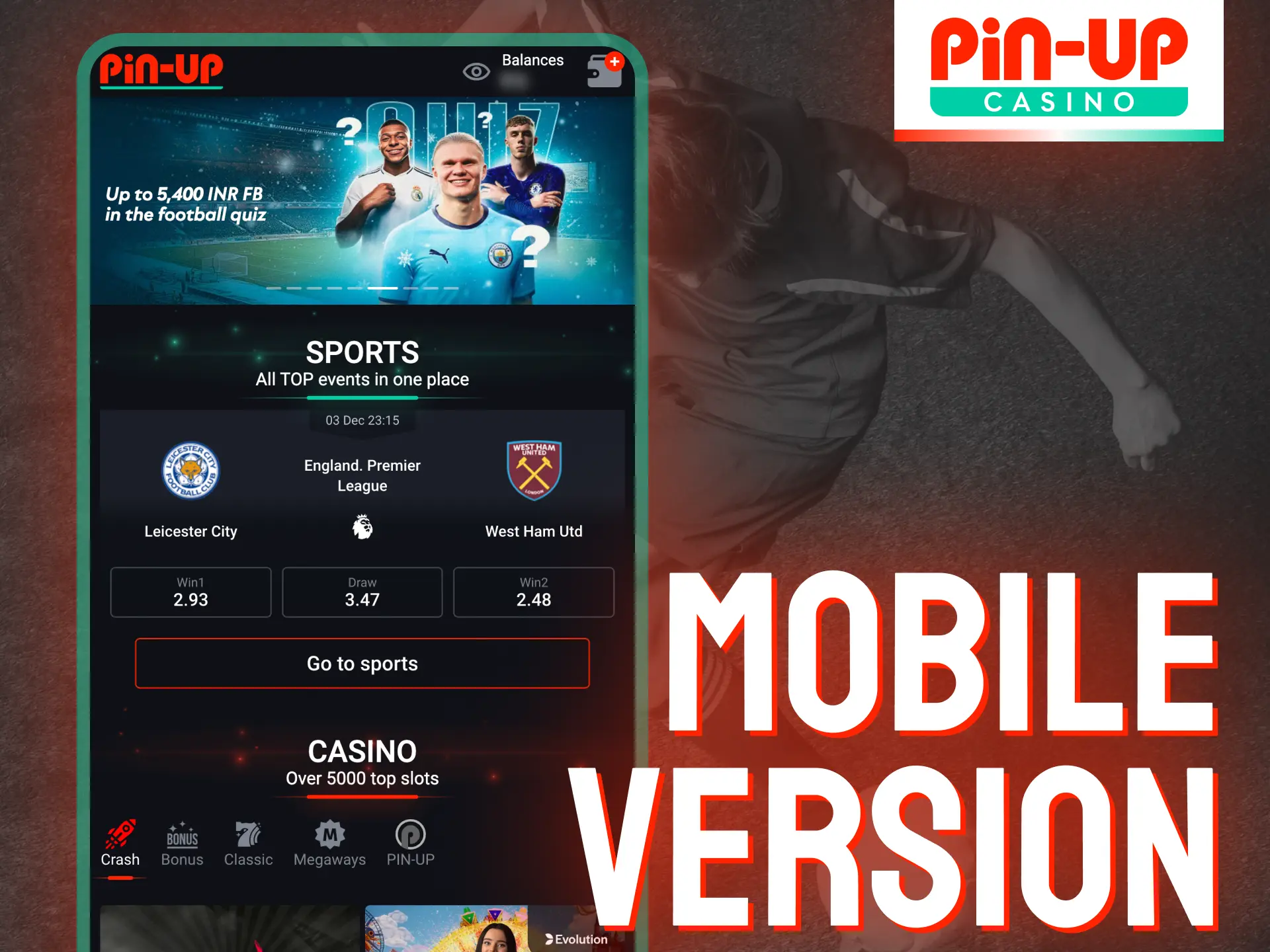 The Pin-Up mobile website provides all the same functionality as the dedicated app.