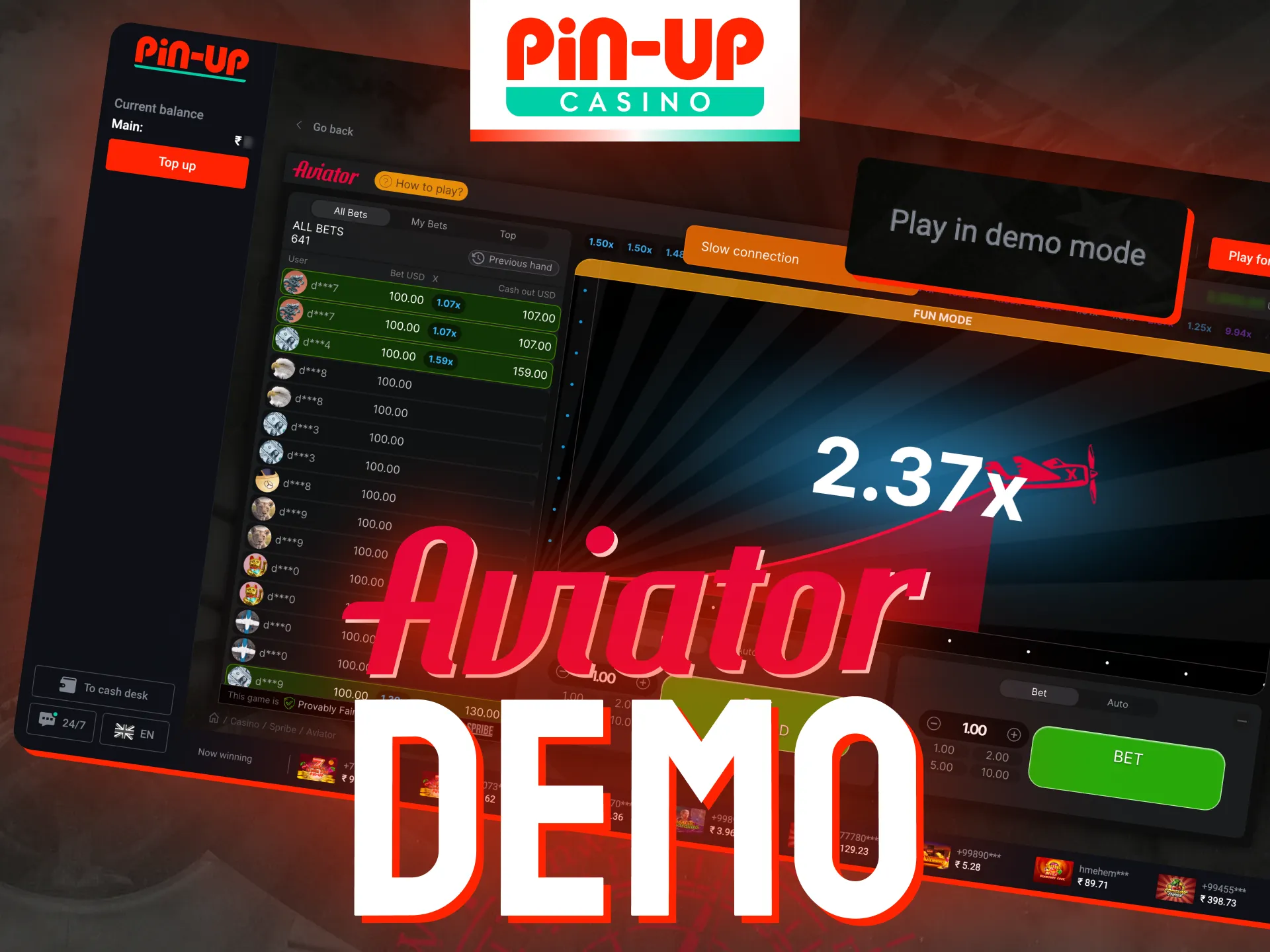 Test out Aviator for free on the Pin-Up website.