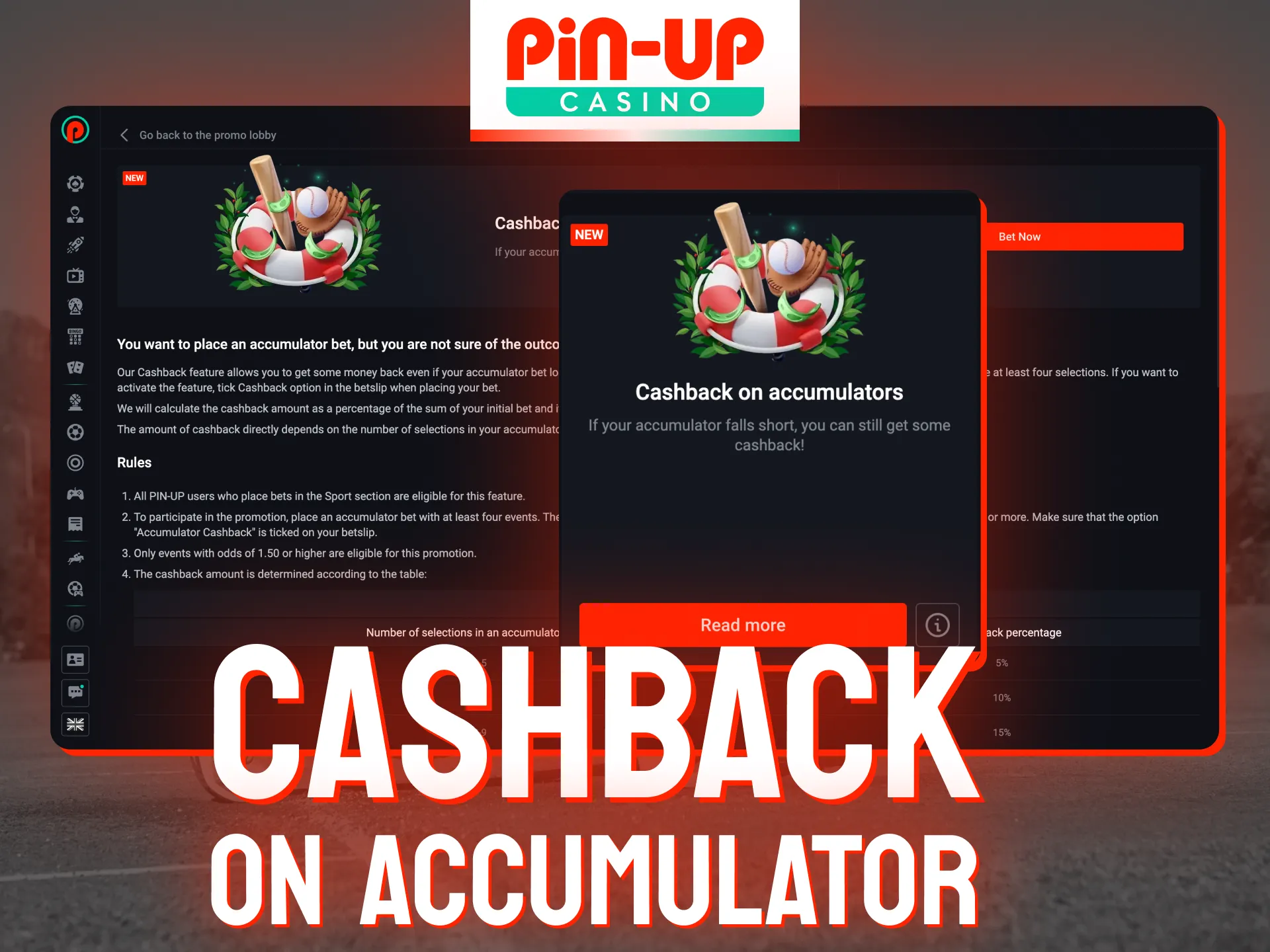 Minimize your risk with the Pin-Up bet insurance bonus.