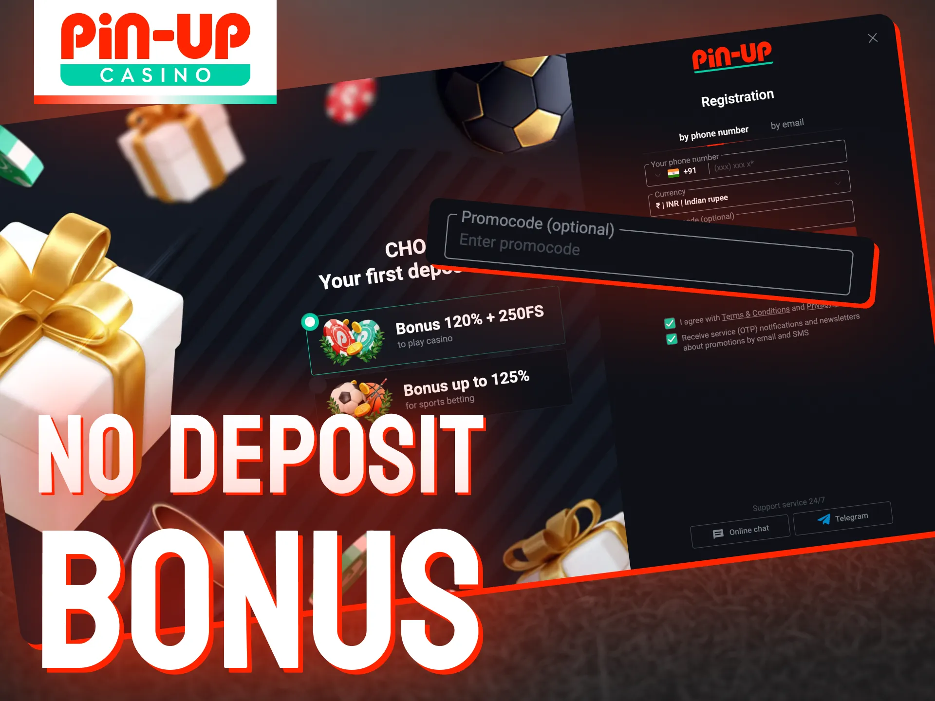 Use a promo code to unlock a Pin Up Casino bonus of +150%, including potential no-deposit perks.