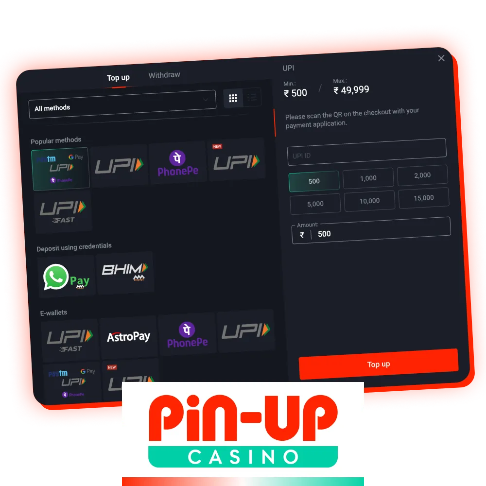 Indian players have a wide variety of trusted and popular ways to top up their Pin-Up balance.