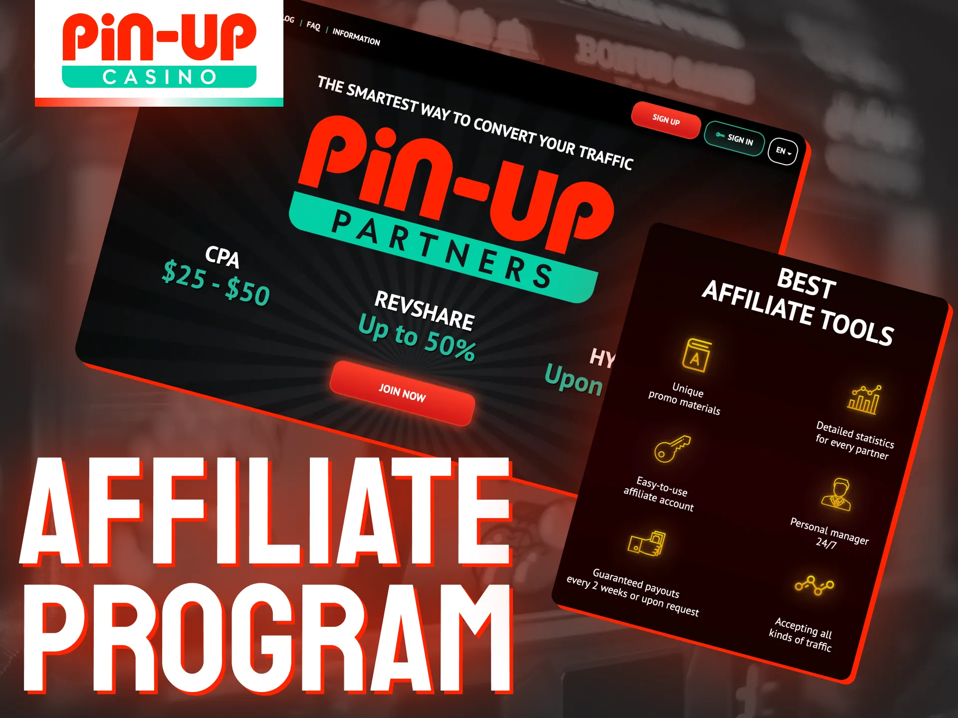 Become a Pin-Up partner and earn a steady commission by referring new players.
