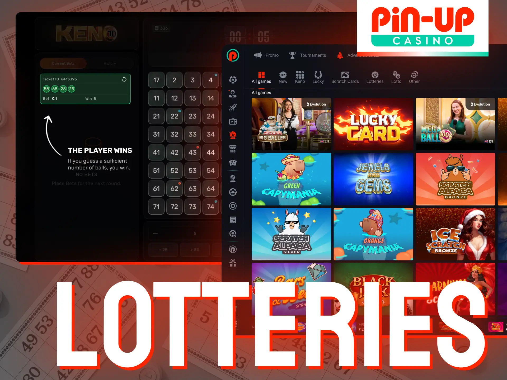 For those who love the suspense of a draw, the lottery section at Pin-Up casino offers plenty of heart-pounding action.
