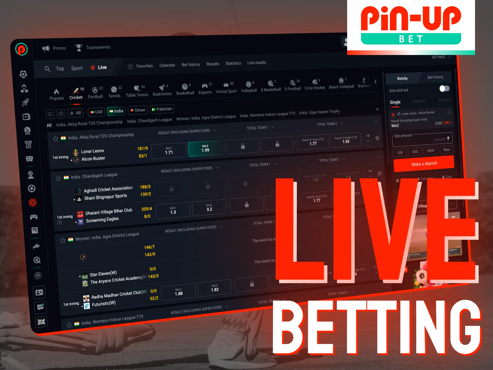 Experience the excitement of live cricket betting on the Pin-Up platform.