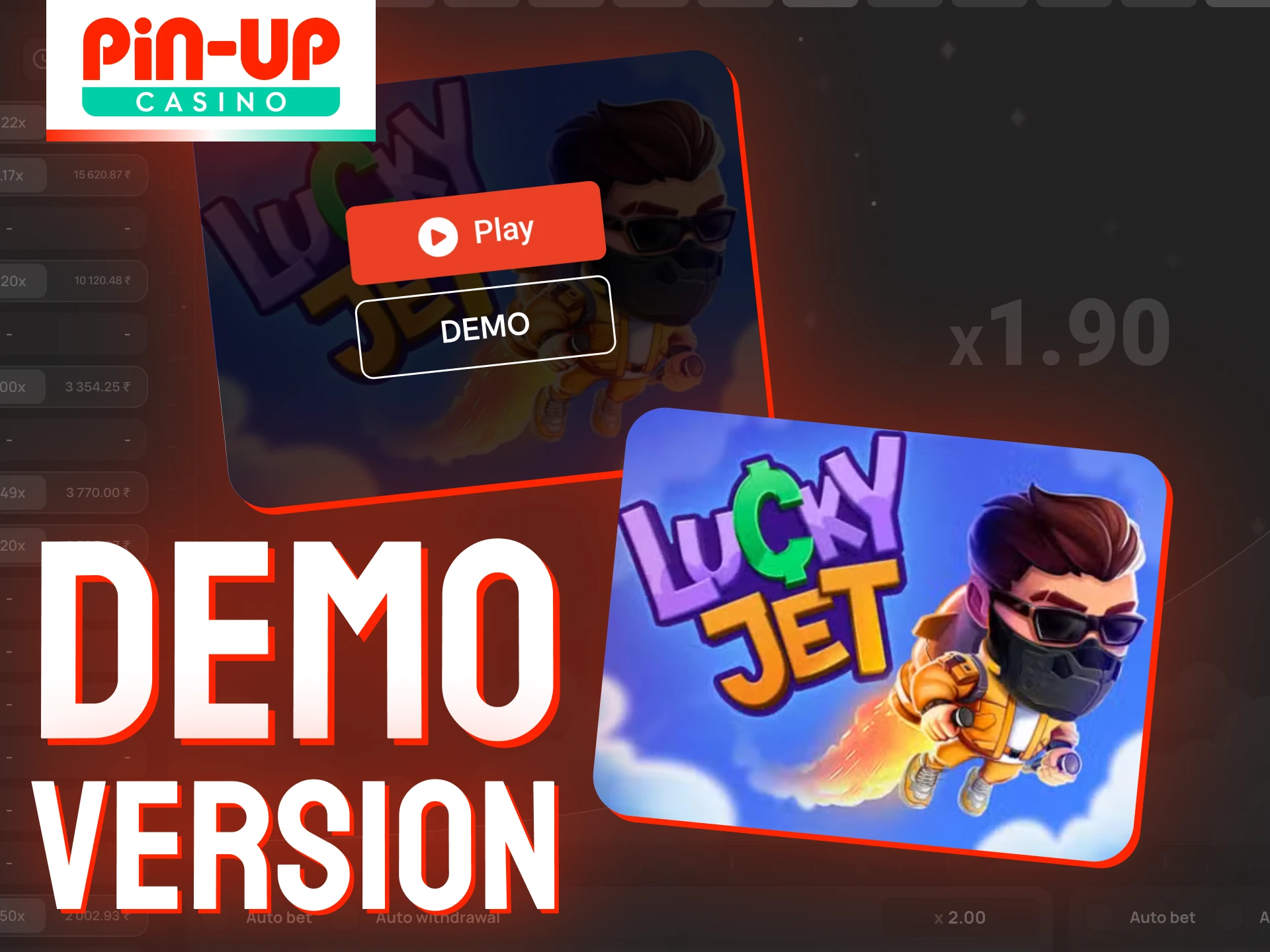 Try out Lucky Jet for free at Pin-Up Casino.