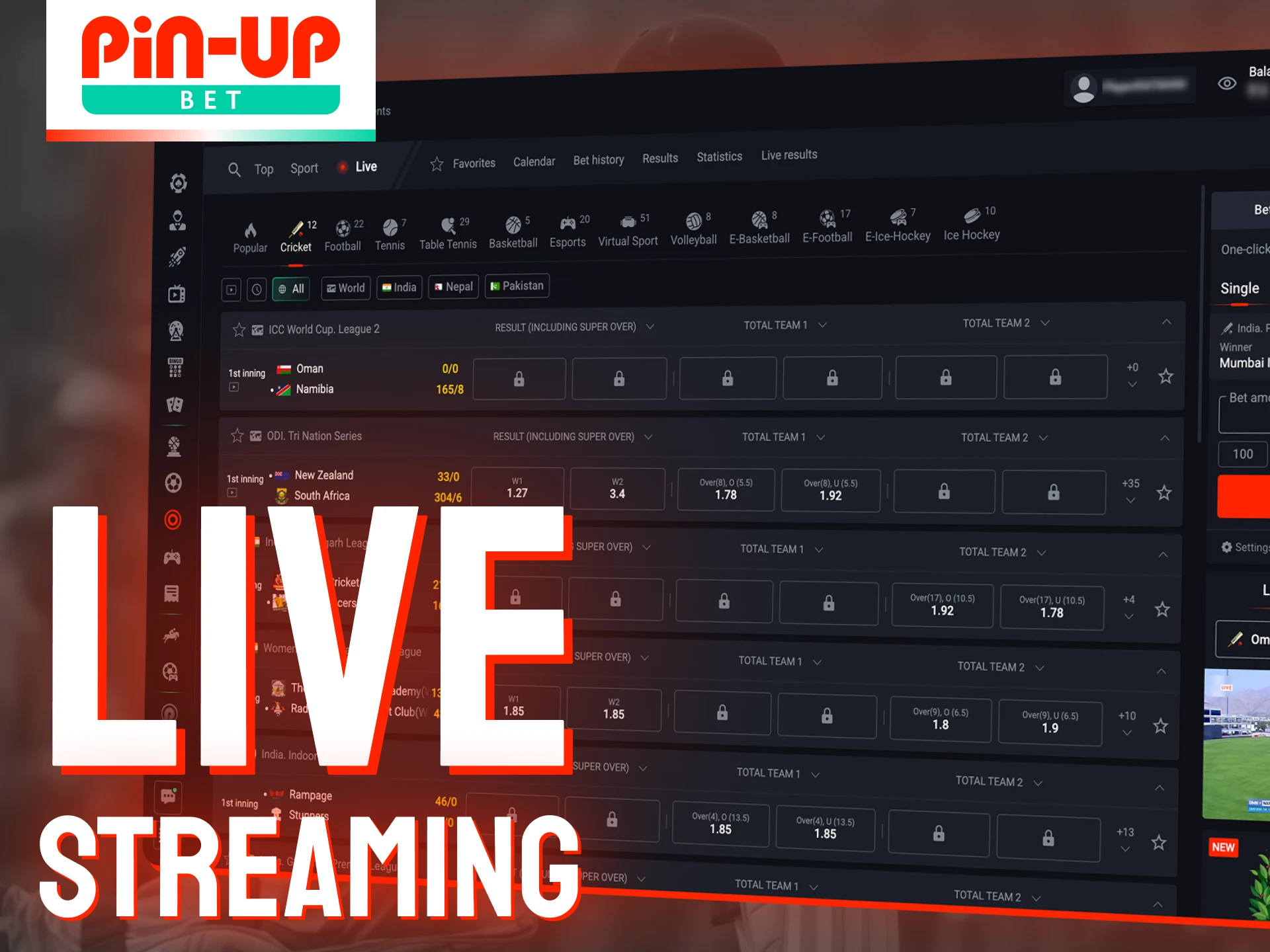Watch IPL 2026 live with Pin-Up's streaming services.