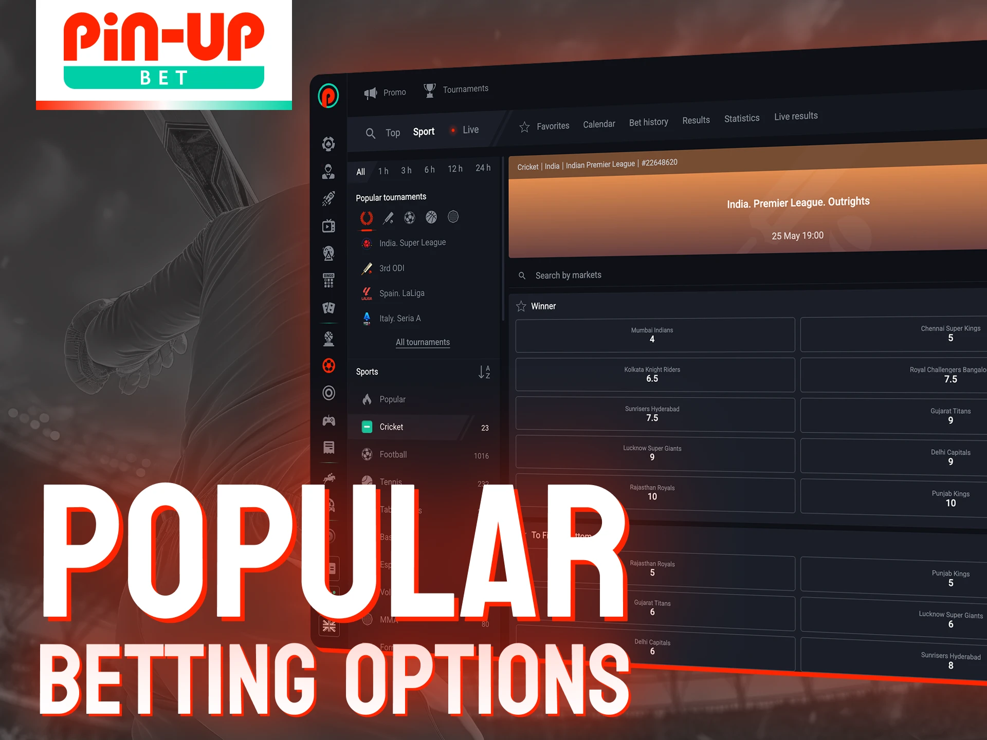Pin-Up provides a comprehensive range of betting options for the Indian Premier League.