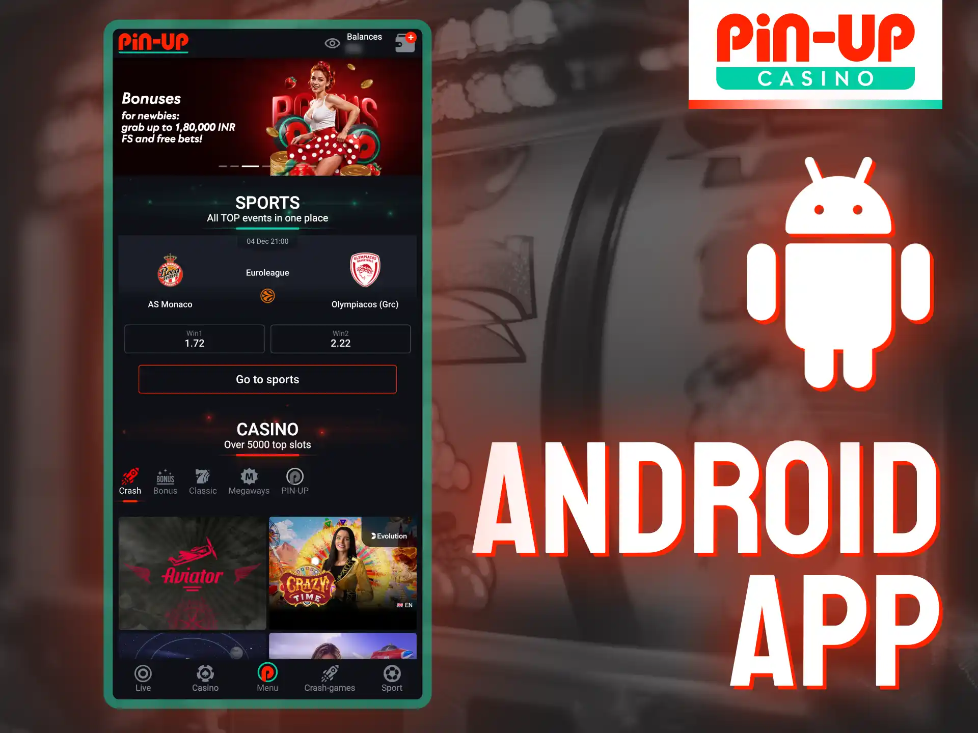 Get the Pin-Up Casino Android app to enjoy sports betting and casino games wherever you are.