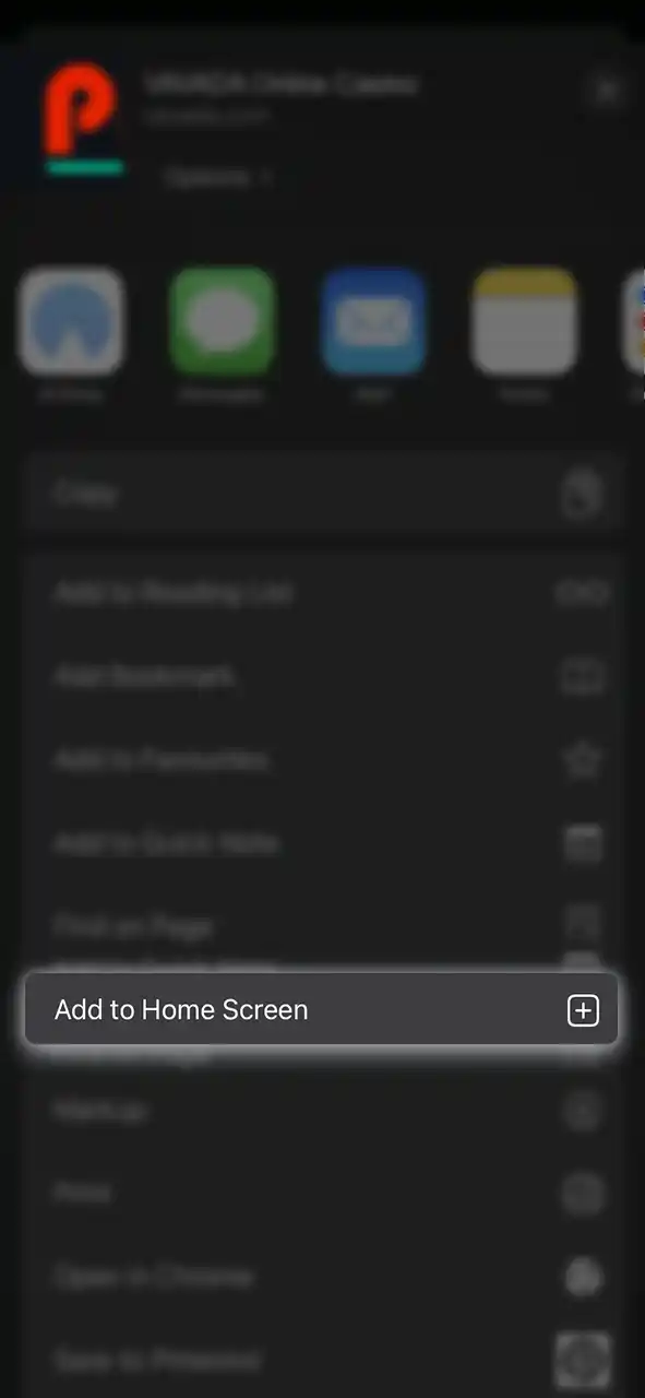Use the Safari share feature to place a Pin-Up Casino shortcut directly on your iPhone's home screen.