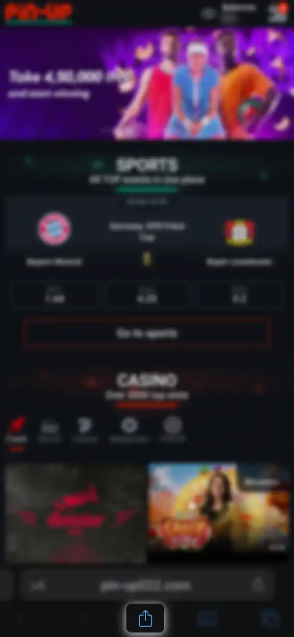 Open the Safari share menu and select the option to add Pin-Up Casino to your home screen.