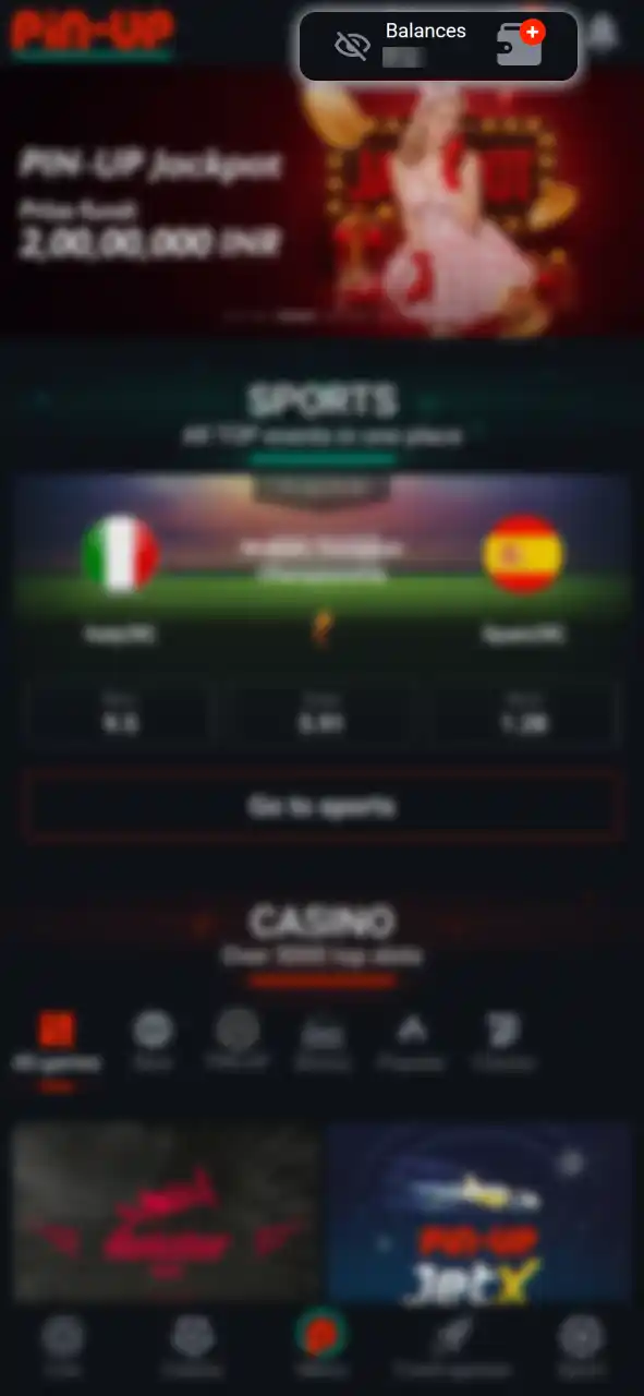 Locate and click the 'Deposit' button on the main dashboard to add funds to your casino balance.