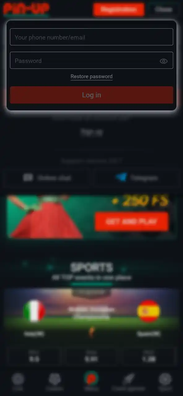Access your Pin-Up Casino profile or register a new account to get things moving.