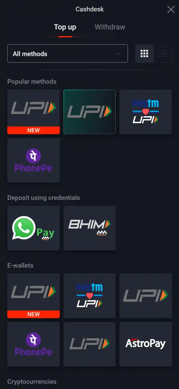 Browse through the available payment gateways at Pin-Up Casino and pick the one you prefer.