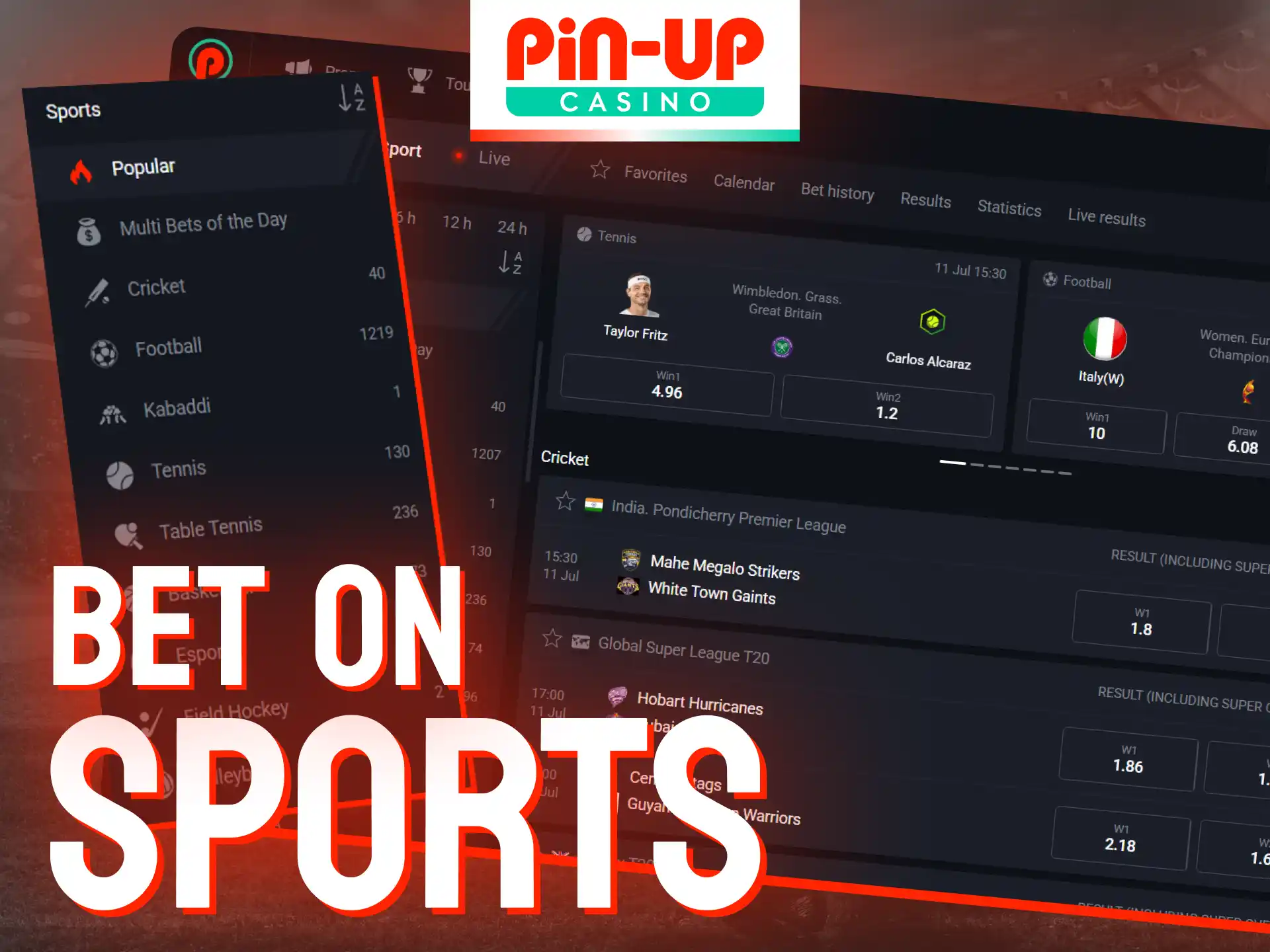 Explore a massive variety of sports markets, live streaming, and competitive odds at Pin-Up Casino.